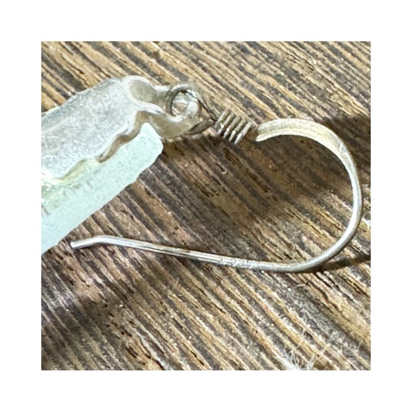 Iridescent recycled glass triangular sterling silver dangle earrings whimsical - Picture 11 of 11